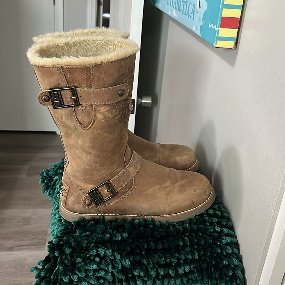 Ed Hardy Leather Boots With Faux Fur Lining Sz 10